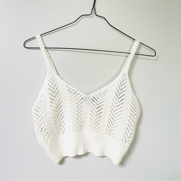 Rehab Lab Knit Tank Top Shorts Set L Two Piece Cropped Off-White Crochet Lounge - Picture 4 of 9